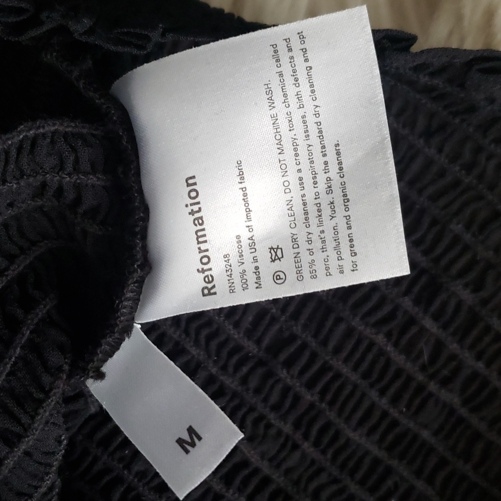 Reformation Julie Smock Top Black Fitted Long Sleeve Top - Picture 8 of 16